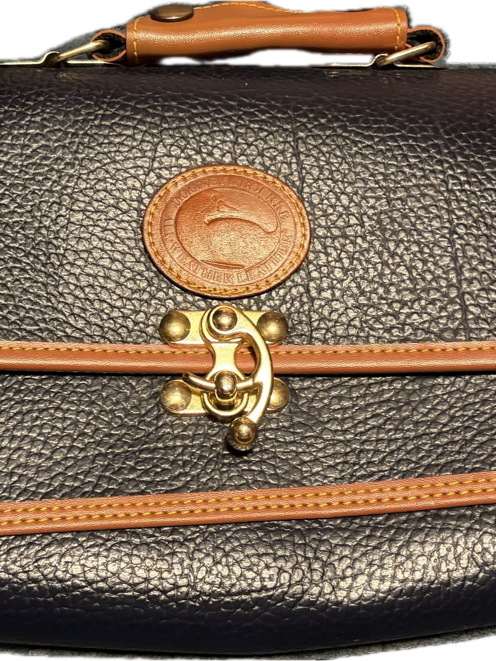 Dooney & Burke Textured Navy Blue Clutch with Tan Trim and Gold Hardware - Picture 5 of 7